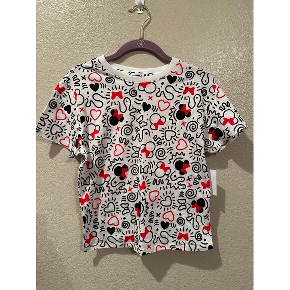 NWOT Disney Jerry Leigh Minnie Mouse Red White Black Red Crop Tee M - Picture 1 of 3